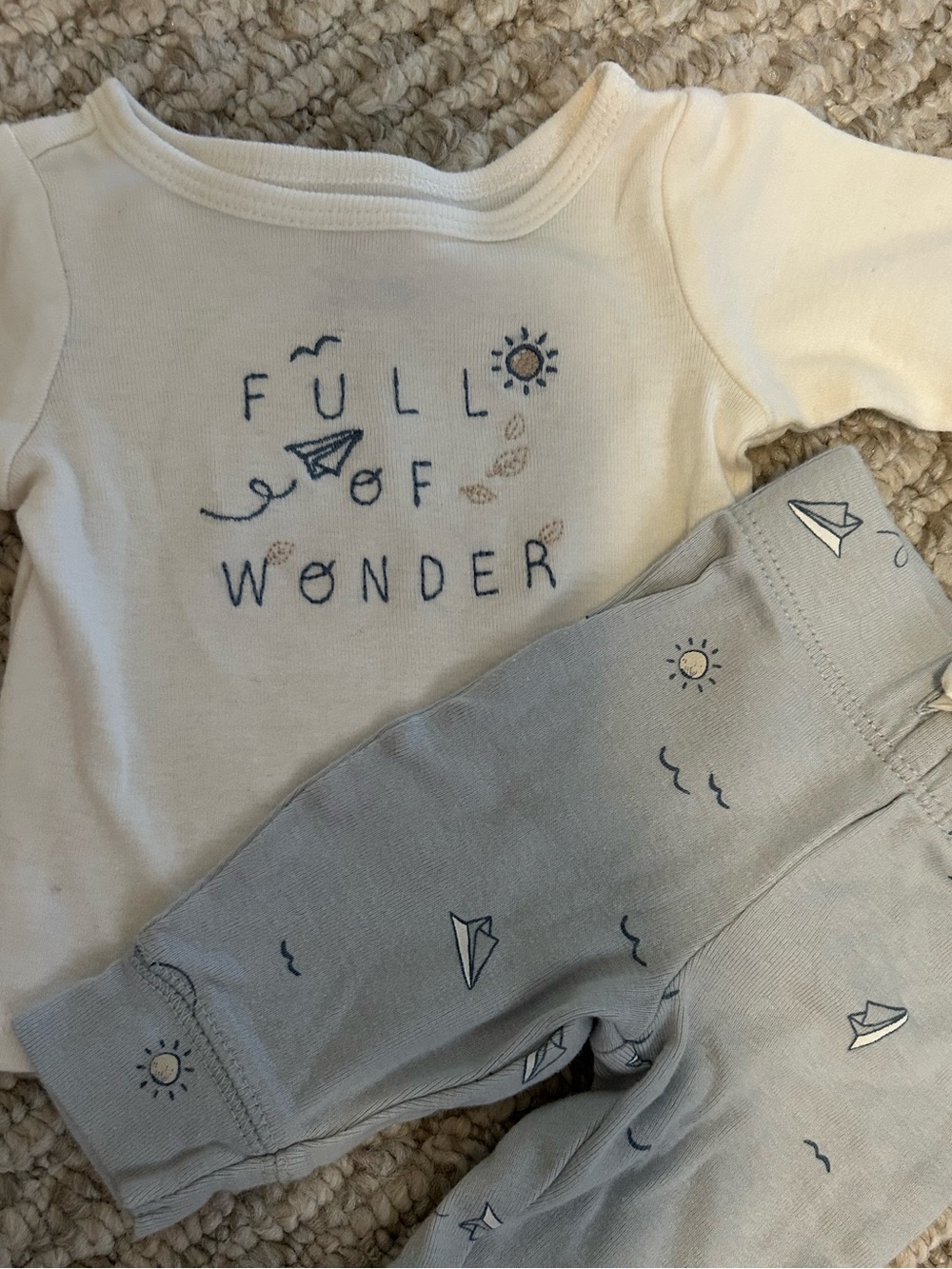 Carters Two-Piece Outfit "Full of Wonder" - Cream Top & Light Blue Pants